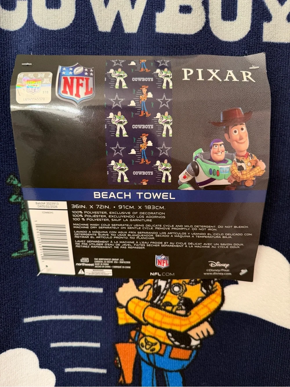 Dallas Cowboys Pixar Toy Story Woody Buzz Beach Towel 36x72 NFL Disney